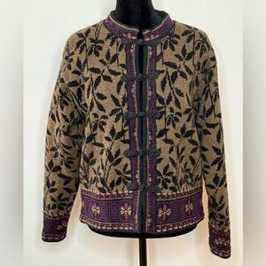 Icelandic Design luxury design preppy wool blend lined cardigan jacket leaves SM